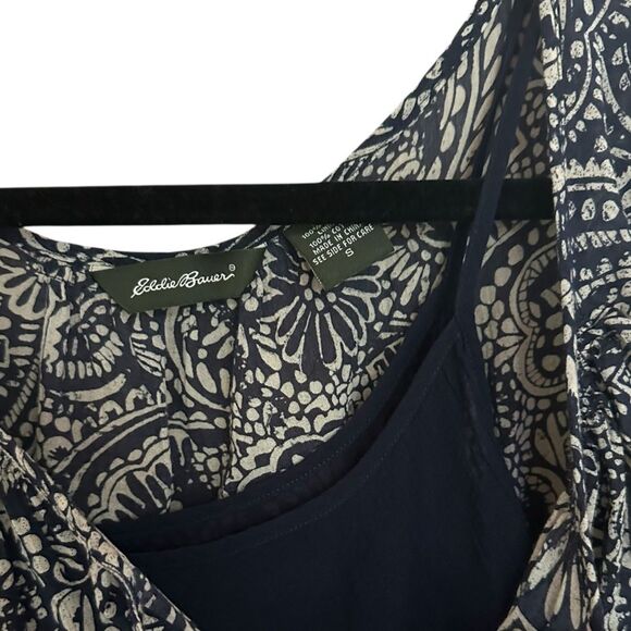 Eddie Bauer Blue Paisley Floral Peasant Lined Dress. Built-in cami. Size S - Picture 3 of 8